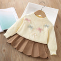 Girls Sweater Suit Autumn Little Girl Flower Long Sleeve Two-piece Skirt