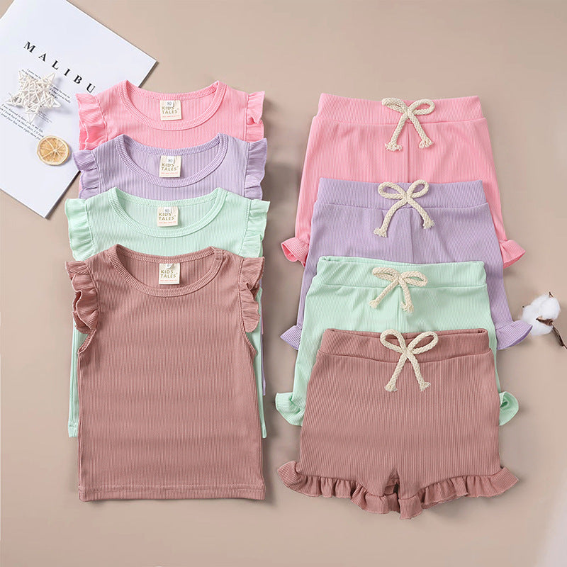 Children's Flounced Sleeve Top And Shorts 2pc Set