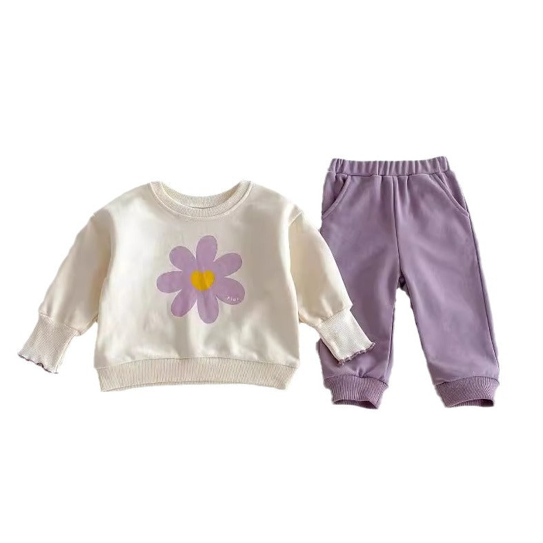 Baby Girls' Cute Flower Sweatshirt And Sweatpants 2pc Set