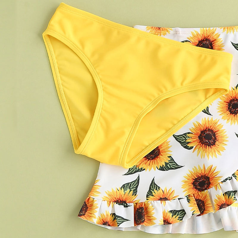 Girls' Sunflower Printed Swimsuit 3pc Set