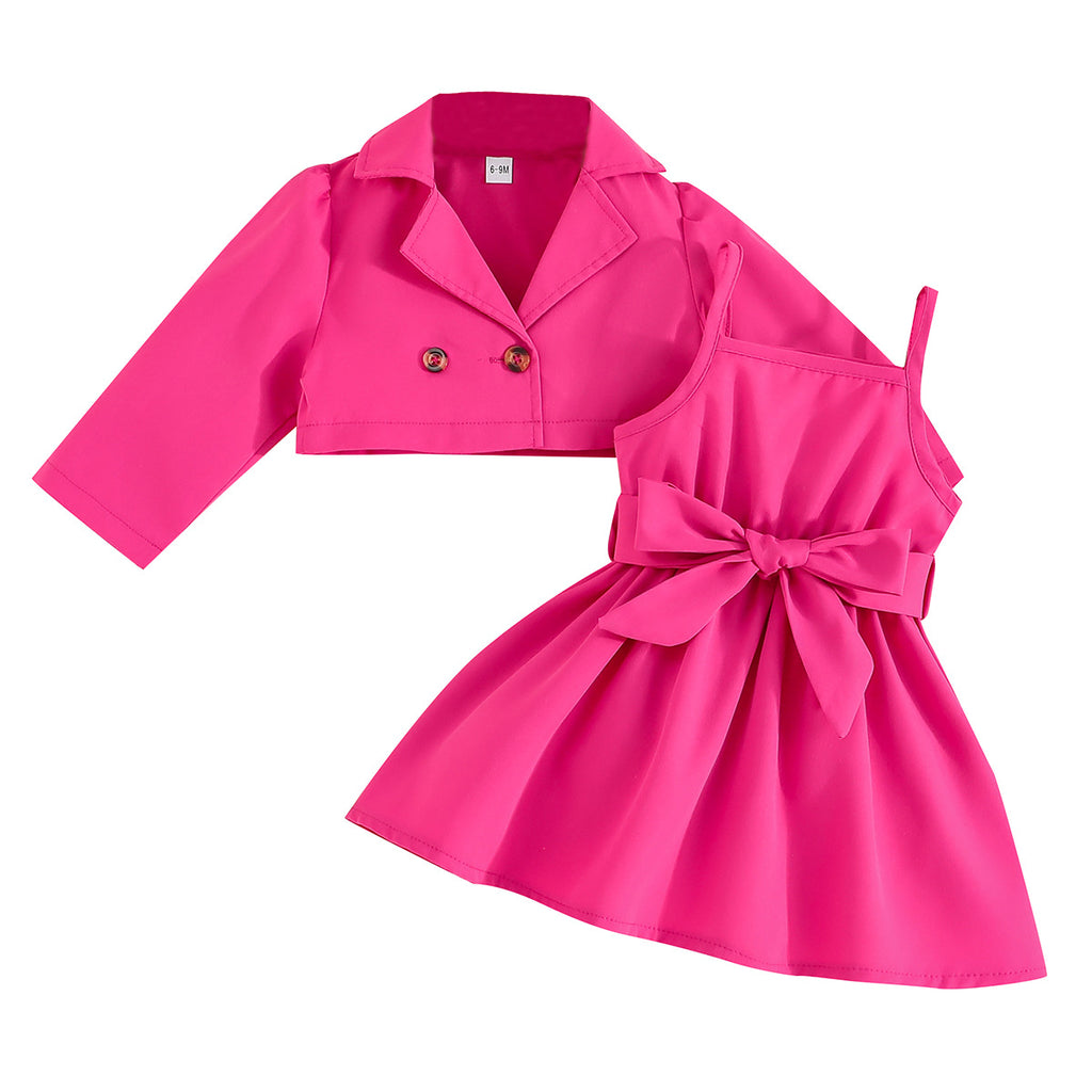 Baby/Toddler/Girl Jacket With Solid Color Sleeveless Dress 2pc Suit