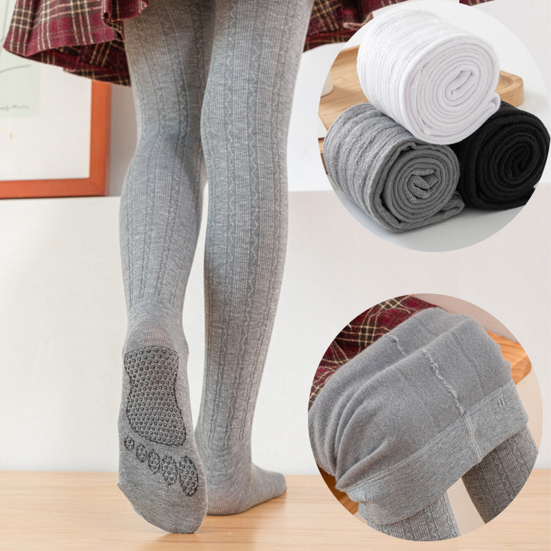 Girls' Thin Fleece Wave Pattern Wool Tights