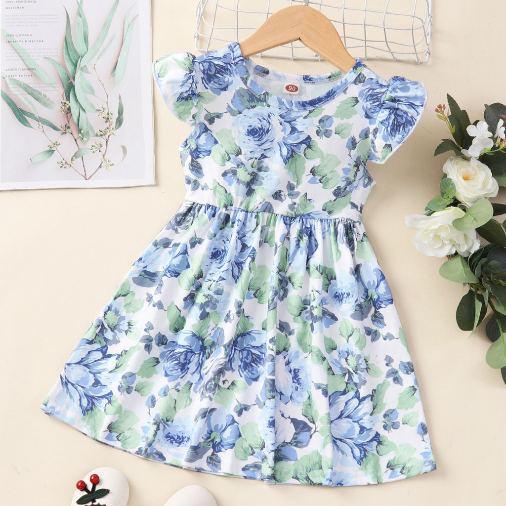 Girl's Flounced Sleeve Dress, Girl Princess Dress