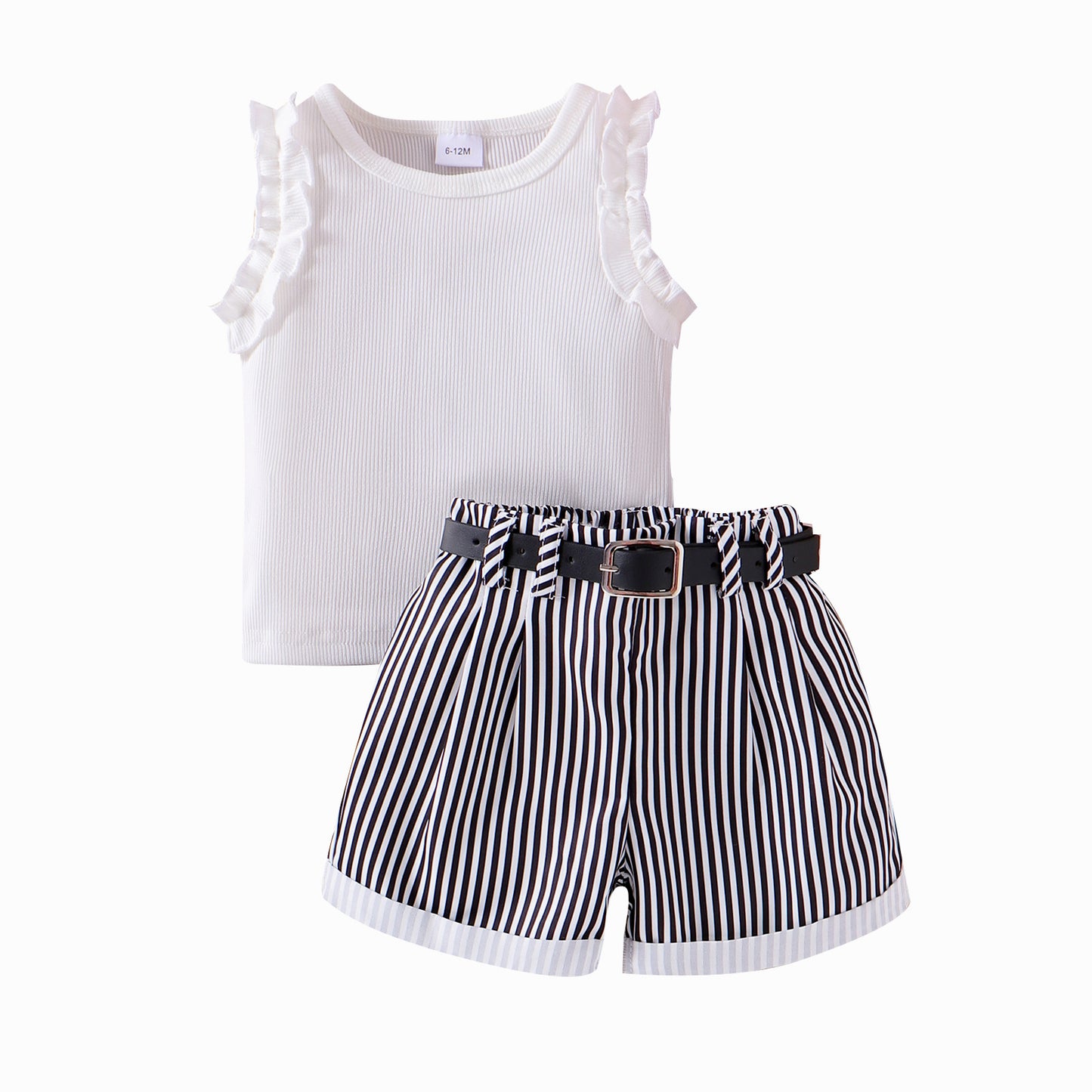 Girls' Sunken Stripe Sleeveless Top & Shorts Set