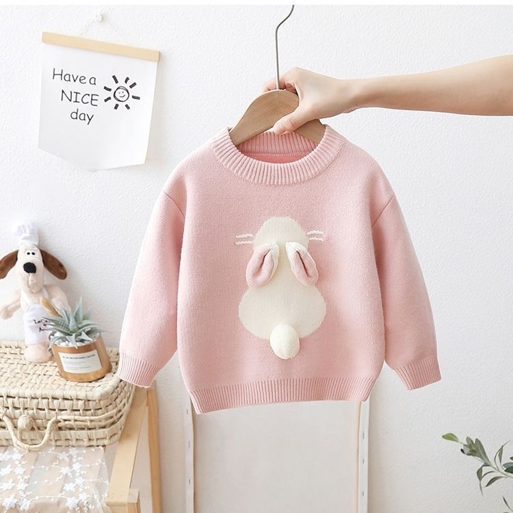 Girls' Knitted Fleece-Lined Rabbit Sweater