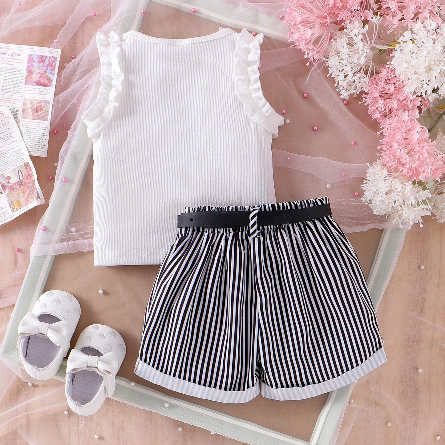 Girls' Sunken Stripe Sleeveless Top & Shorts Set