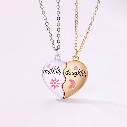 2PCS Set Jewelry Mother Daughter Necklace Matching Heart Magnetic Pendant Fashion - Gift For Mom