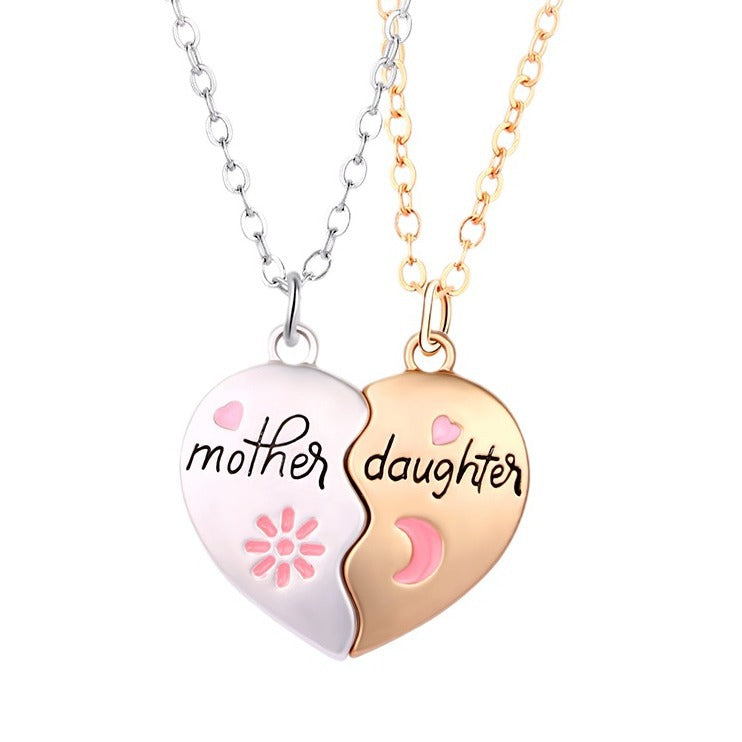 2PCS Set Jewelry Mother Daughter Necklace Matching Heart Magnetic Pendant Fashion - Gift For Mom