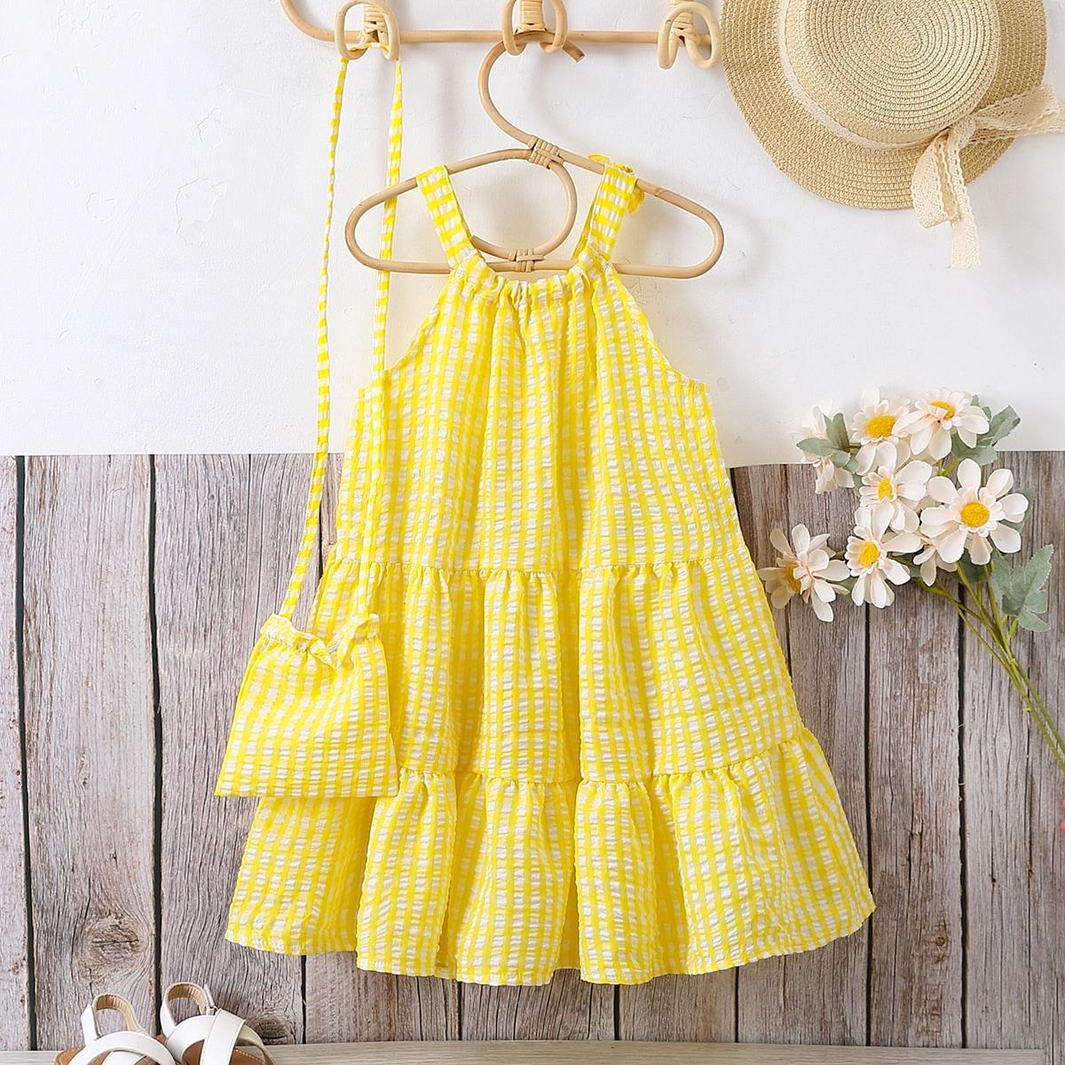 Girls' Off-shoulder Halter Simple Solid Color Beach Holiday Dress