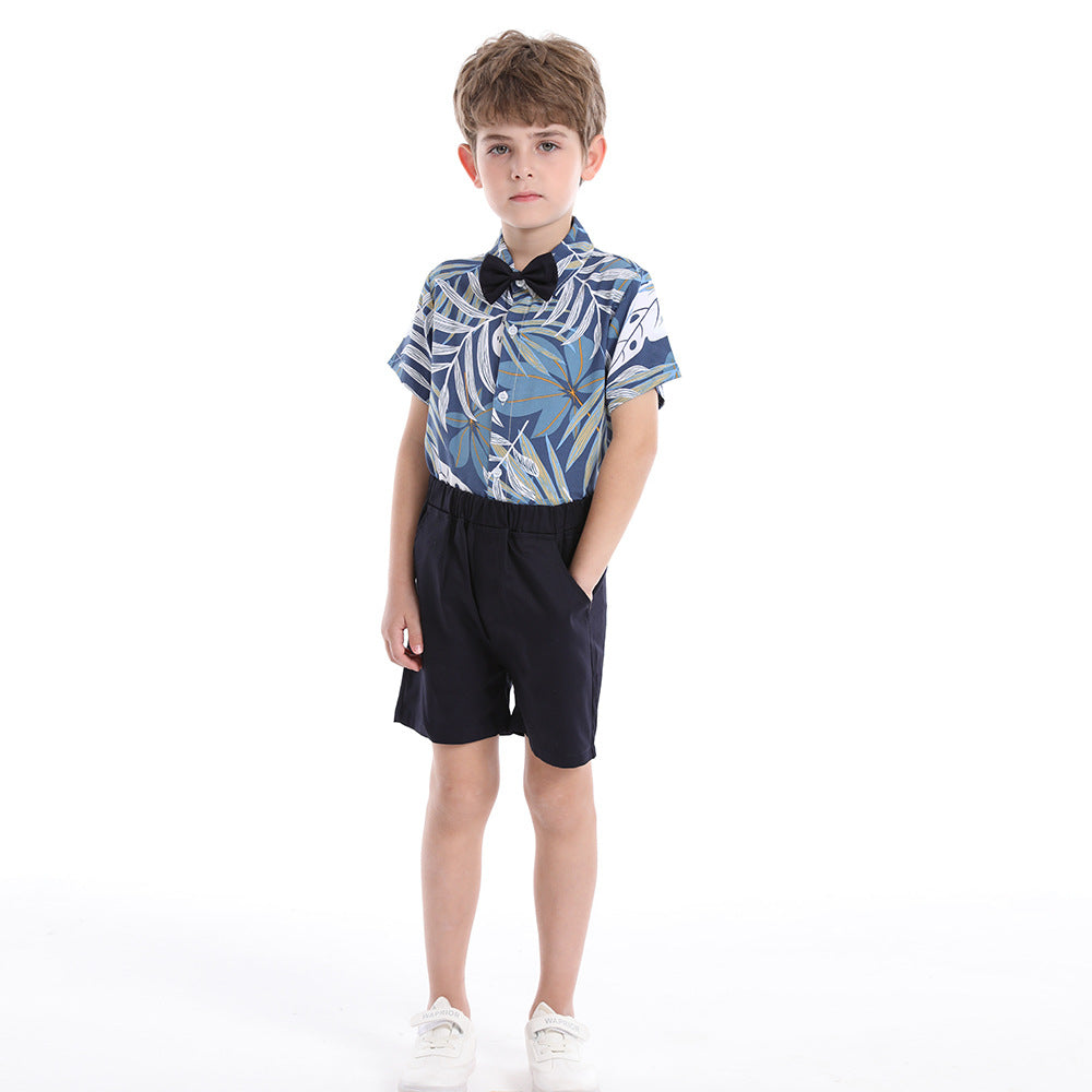 Tropical Short Sleeve Printed Shirt Boys' Shorts Casual 2pc Set, Multiple Designs To Choose From