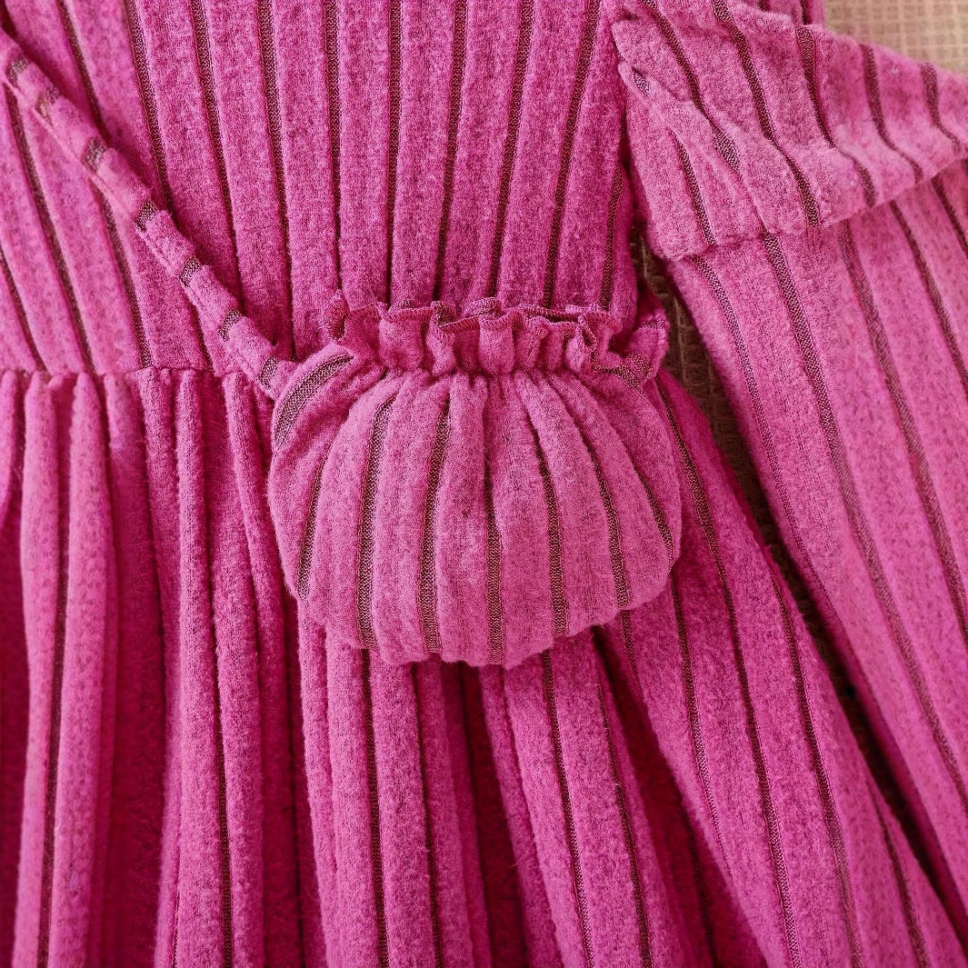 Girls' Fashionable Warm Fleece Rib Dress