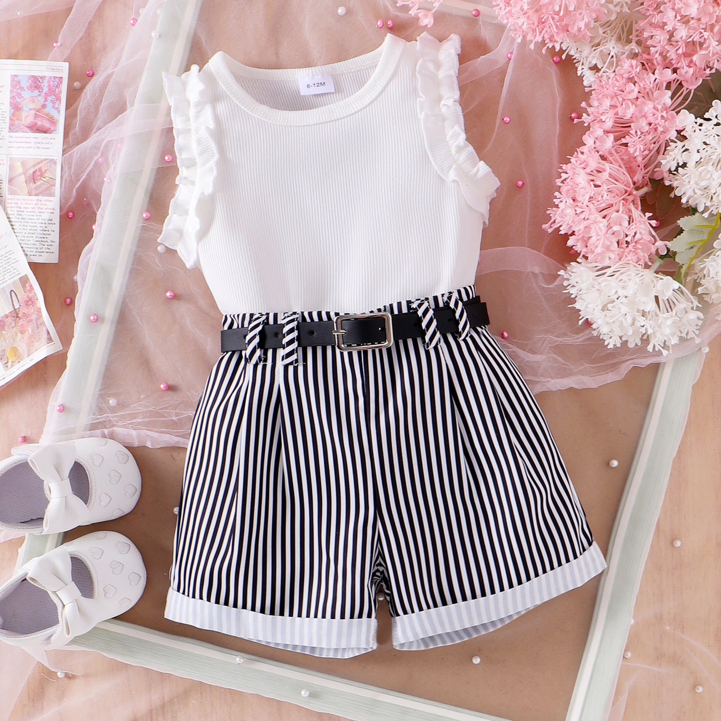 Girls' Sunken Stripe Sleeveless Top & Shorts Set
