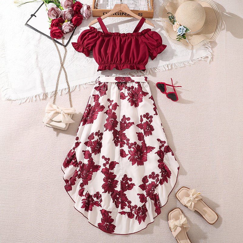 Girls' Retro Printing Fashion Unique Two-piece Set