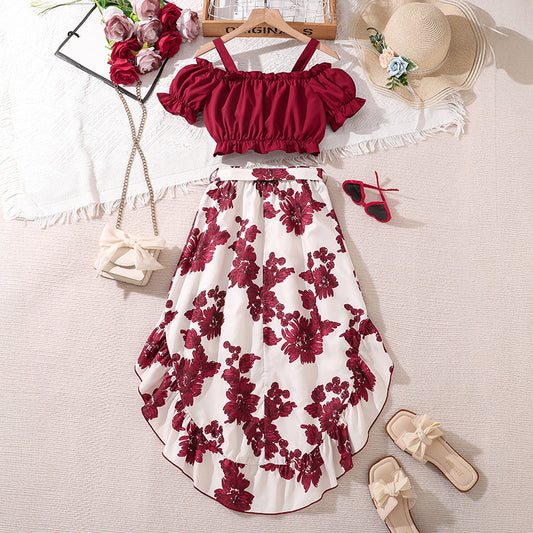 Girls' Retro Printing Fashion Unique Two-piece Set