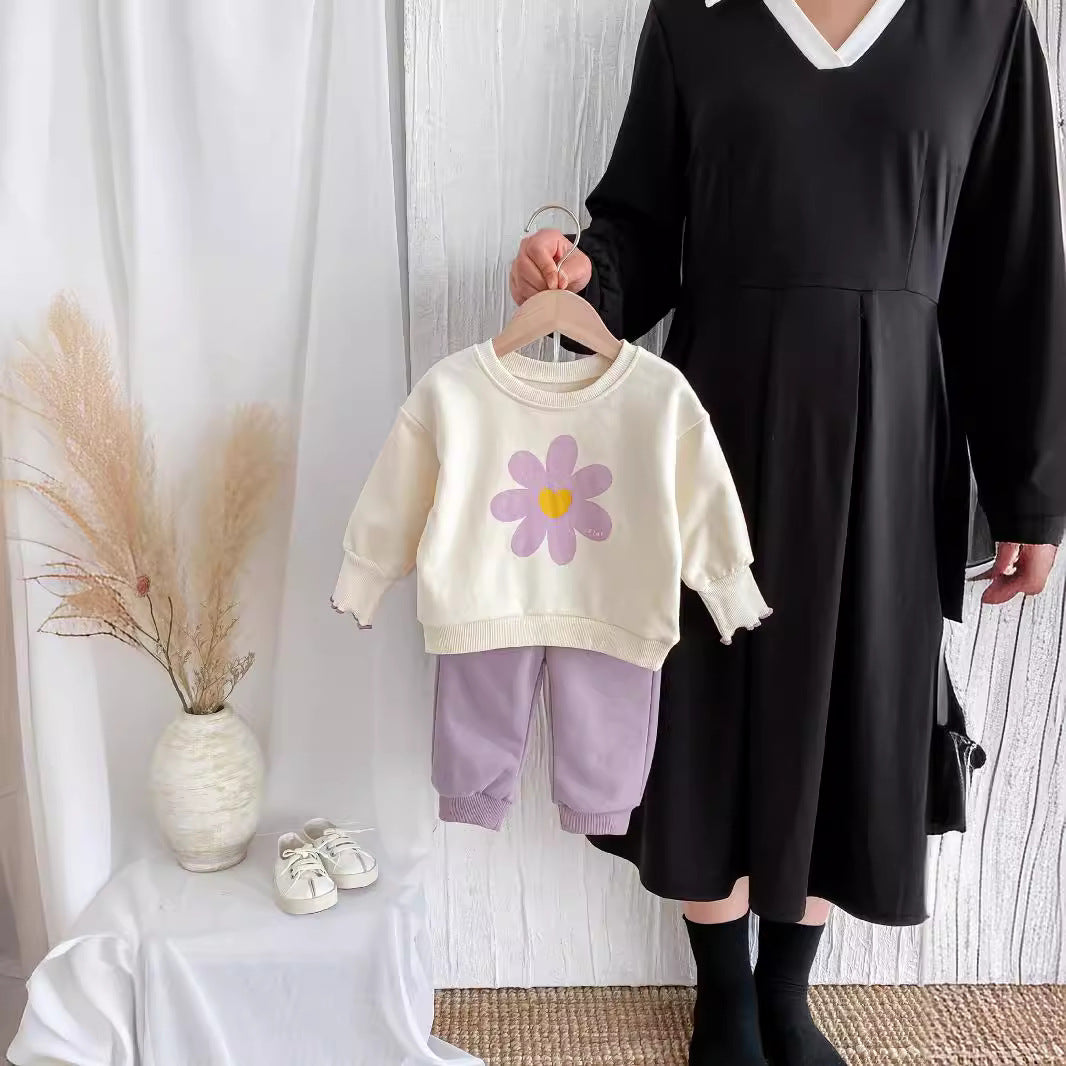 Baby Girls' Cute Flower Sweatshirt And Sweatpants 2pc Set