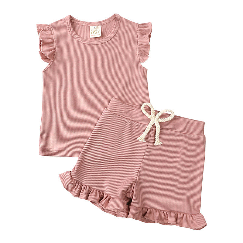 Children's Flounced Sleeve Top And Shorts 2pc Set