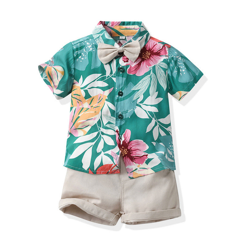 Tropical Short Sleeve Printed Shirt Boys' Shorts Casual 2pc Set, Multiple Designs To Choose From