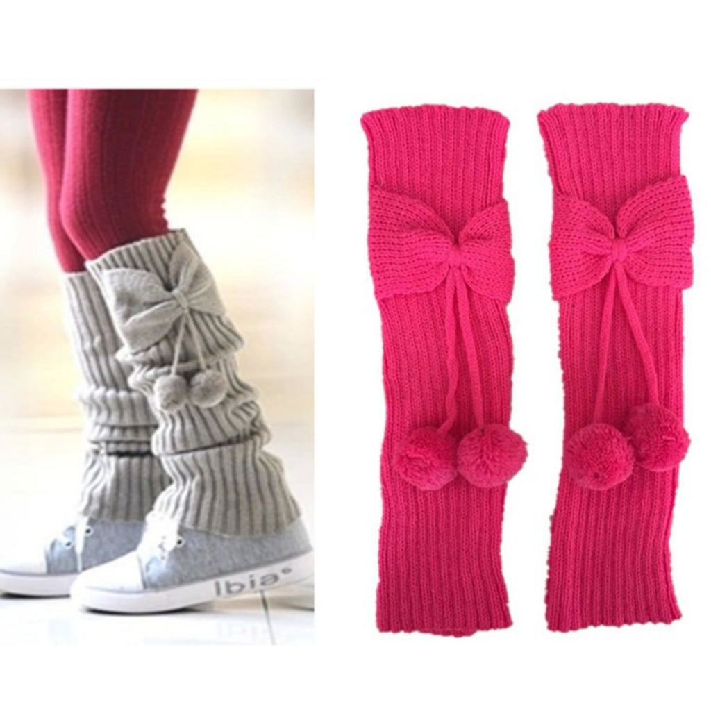 Bow Hanging Ball Foot Sock Kneecap Wool Leg Gaurd Set