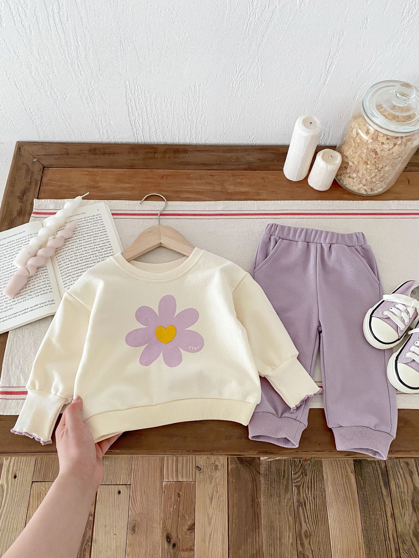 Baby Girls' Cute Flower Sweatshirt And Sweatpants 2pc Set