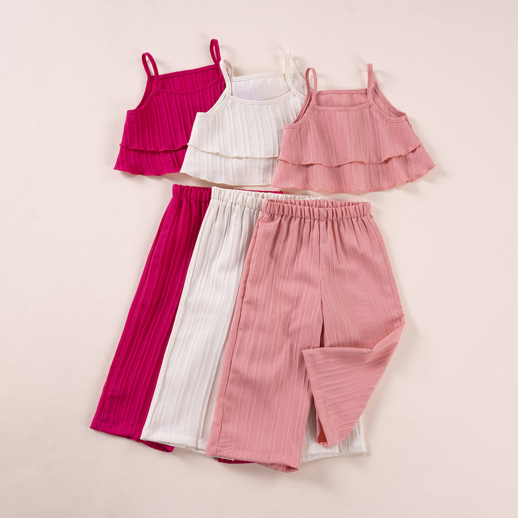 Girls' Summer Casual Top And Pants Two-piece Set