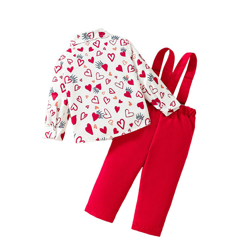 Baby Boys' Long-sleeved Heart Outfit, Valentine's Day 2pc Set