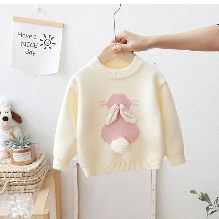 Girls' Knitted Fleece-Lined Rabbit Sweater