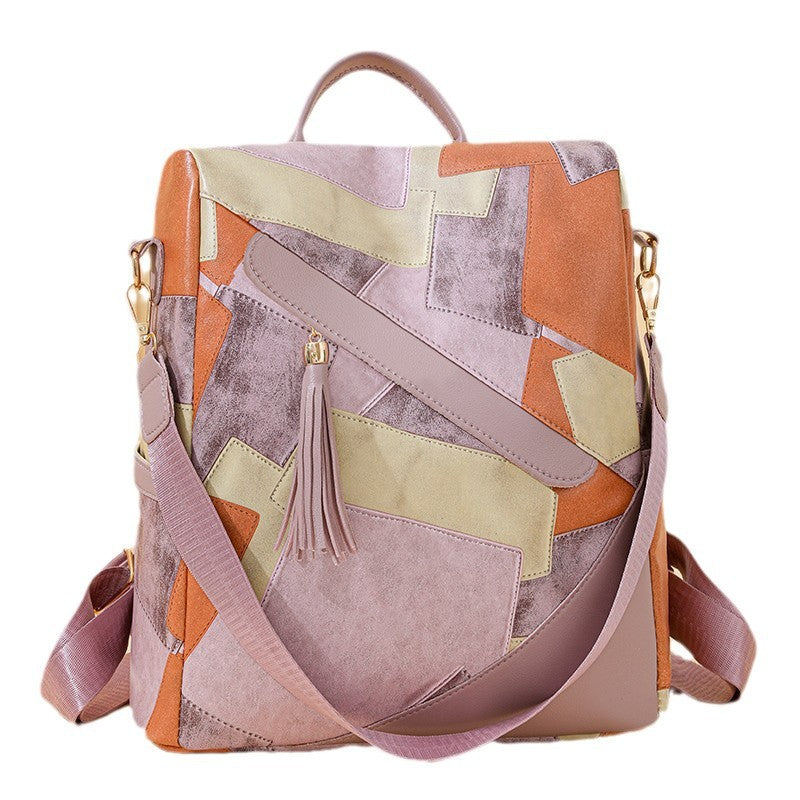 Large Capacity Popular Women's Bag, Retro Patchwork Casual Backpack