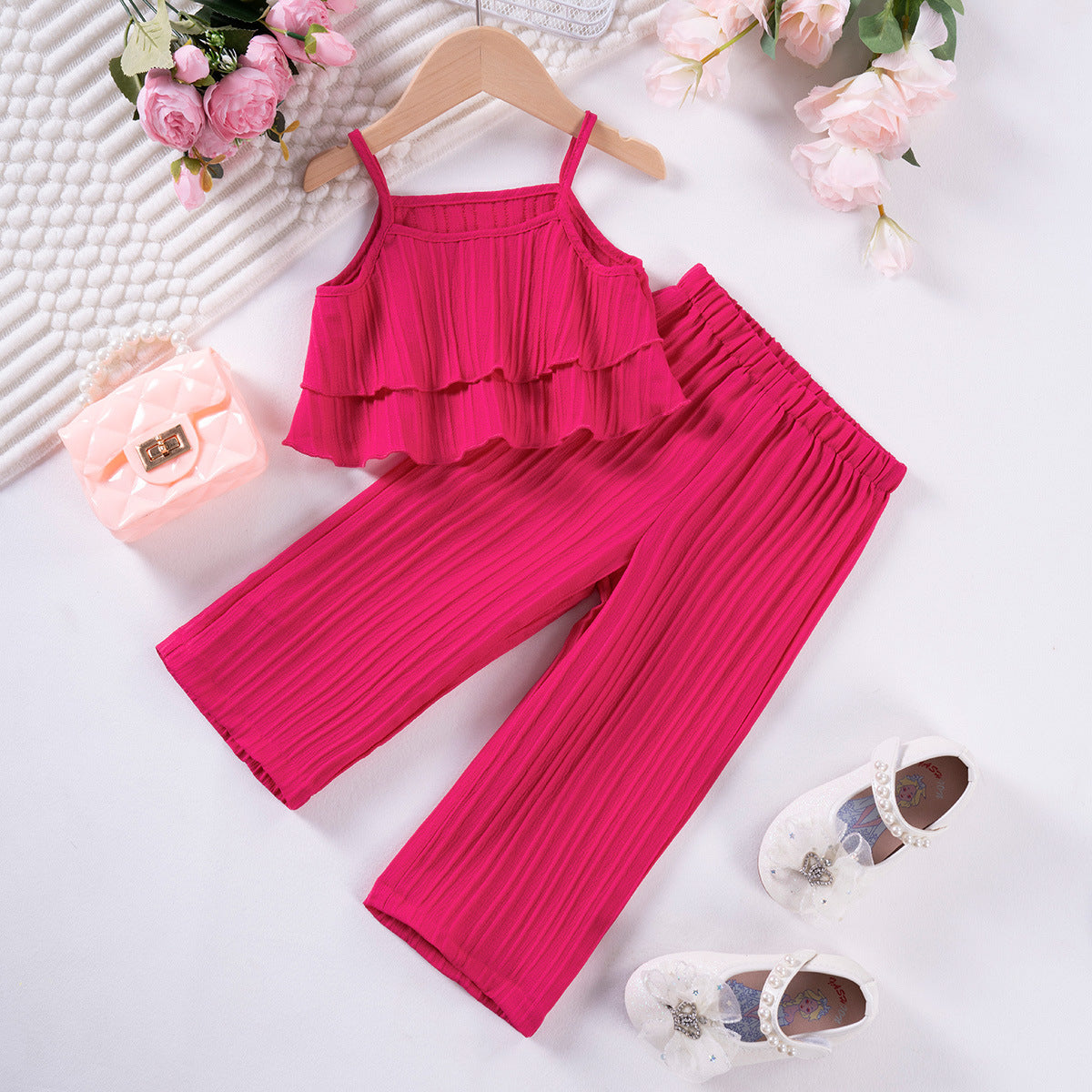 Girls' Summer Casual Top And Pants Two-piece Set