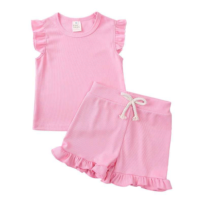 Children's Flounced Sleeve Top And Shorts 2pc Set