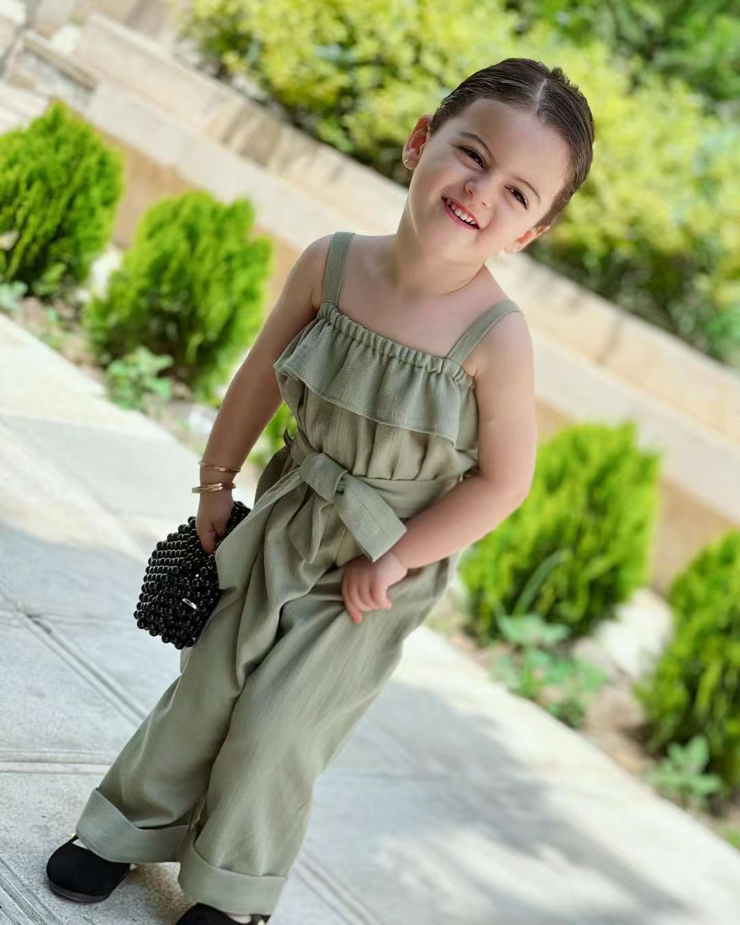 Girls' Solid Color Sleeveless Lace-up Waist Jumpsuit Wide-leg Pants