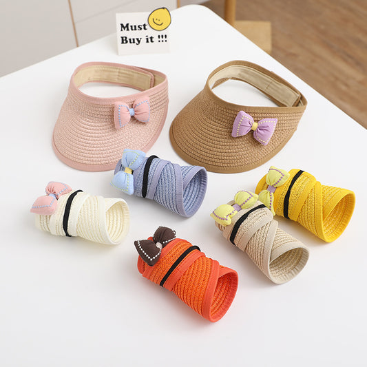 Foldable Children's Hat Summer Korean Style Bow Straw Sunshade