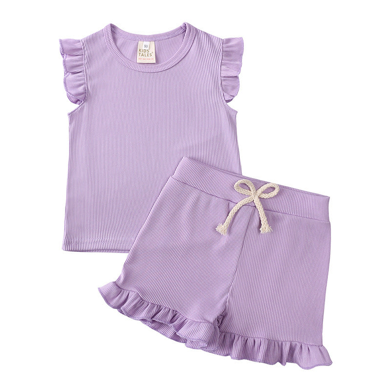 Children's Flounced Sleeve Top And Shorts 2pc Set