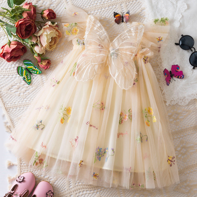 Korean Flower Embroidery Girls' Chiffon Skirt