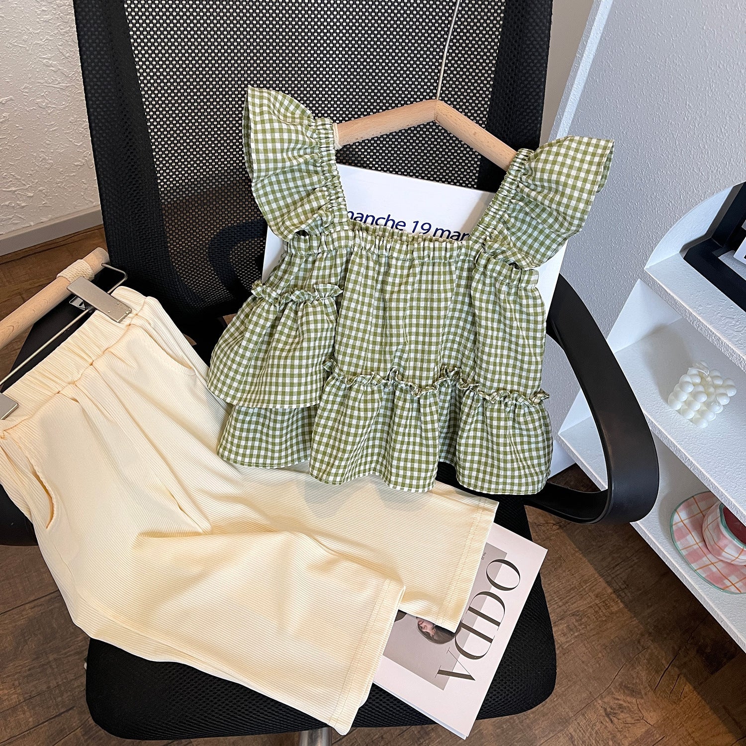 Korean Style Plaid Sling Doll Shirt Two-piece Pants