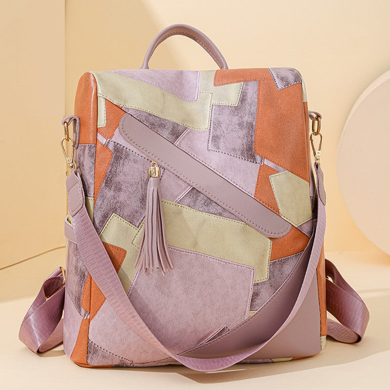 Large Capacity Popular Women's Bag, Retro Patchwork Casual Backpack