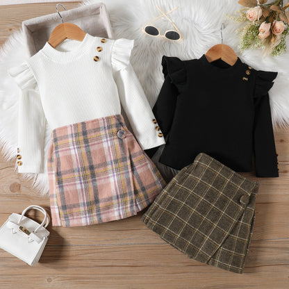 Girls' Elegant Long Sleeve Blouse & Asymmetrical Skirt Set