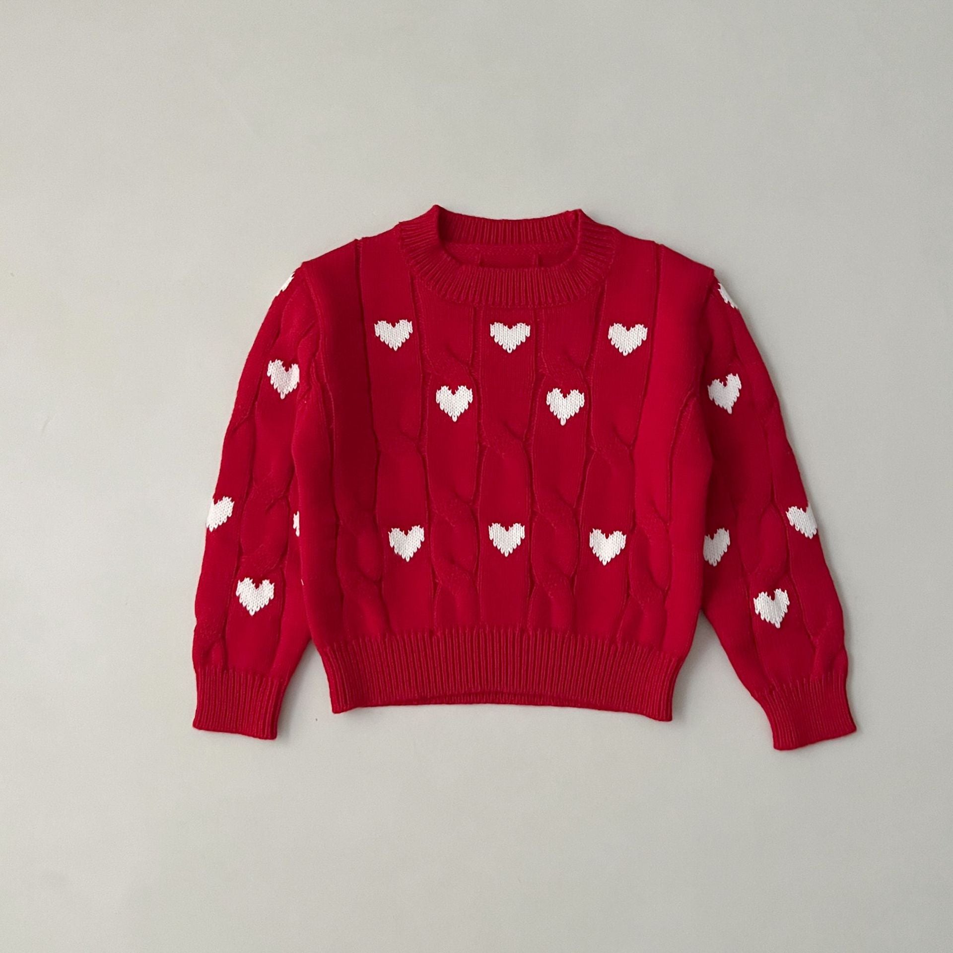 Cotton Round Neck Lovely Red Wool Valentine's Sweater