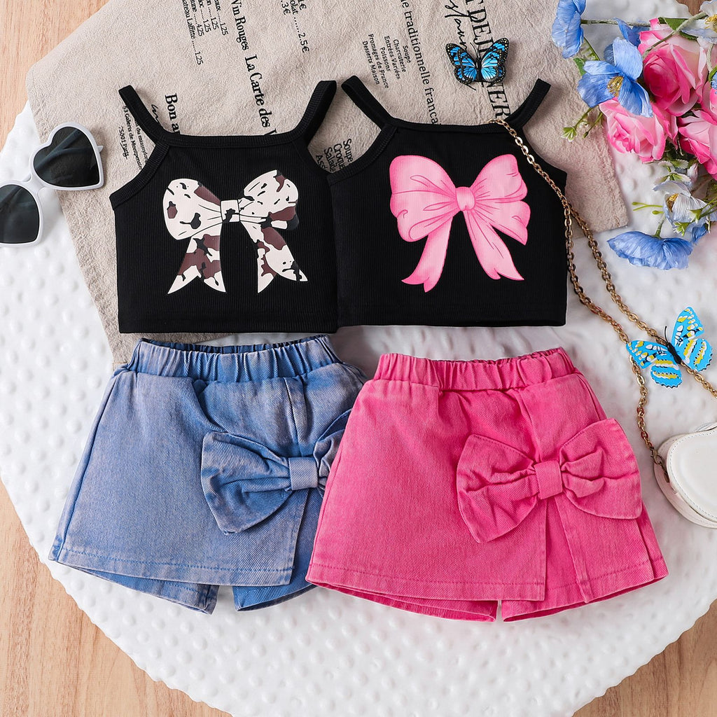 Girl's Bow Print Sling Summer 2pc Set