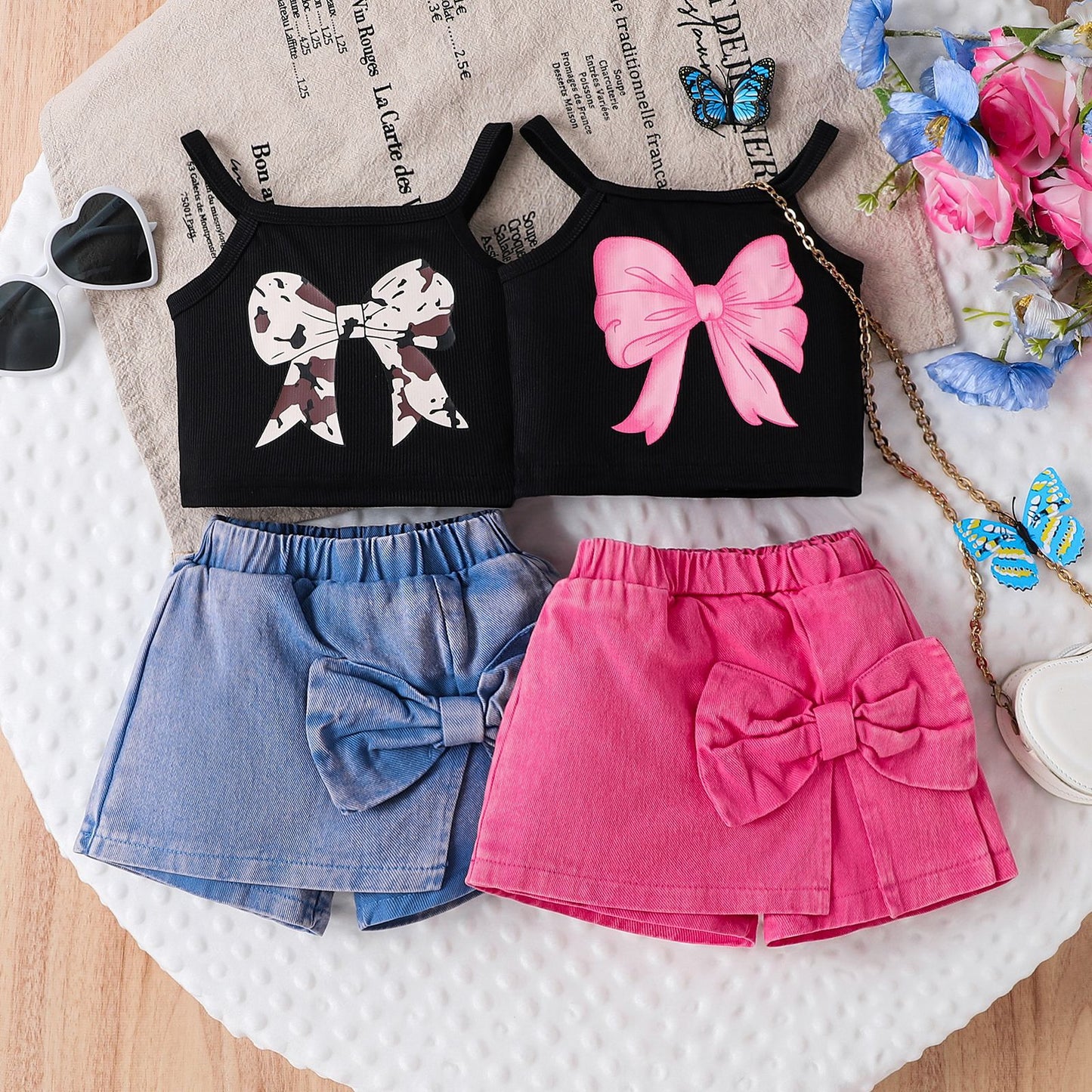 Girl's Bow Print Sling Summer 2pc Set