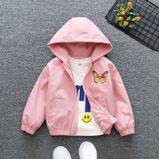 Girls' Spring Jacket, Fashionable Hoodie Butterfly Coat