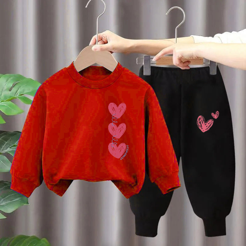 Girls' Heart Tracksuit Two-piece Set