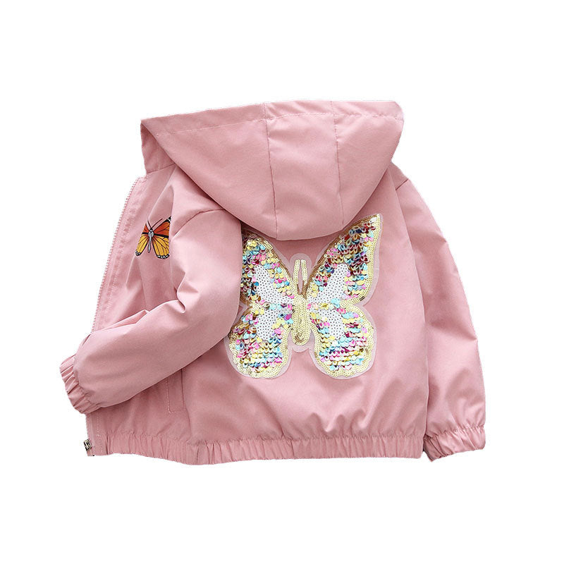 Girls' Spring Jacket, Fashionable Hoodie Butterfly Coat