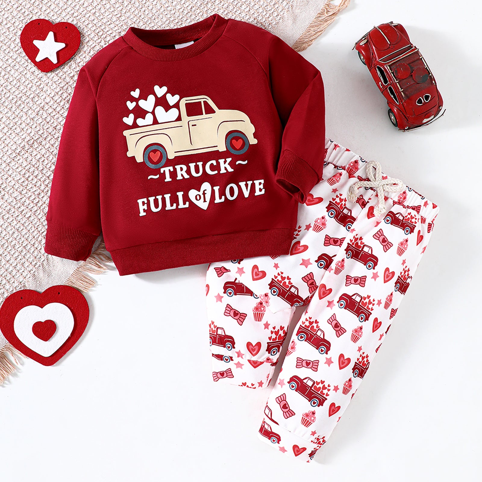 Long Sleeve Truck Letter Heart Printing 2PC Set