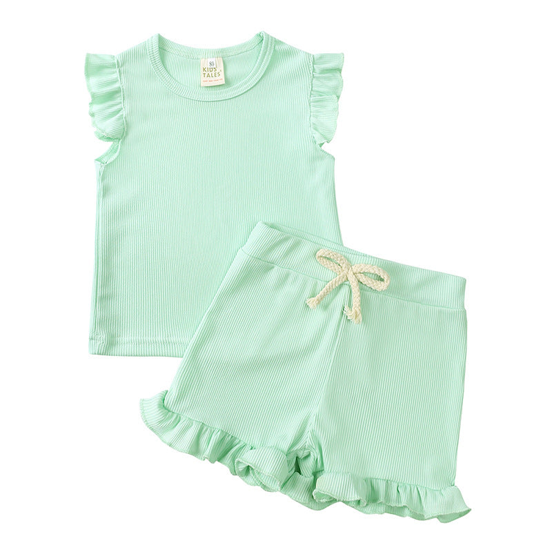 Children's Flounced Sleeve Top And Shorts 2pc Set