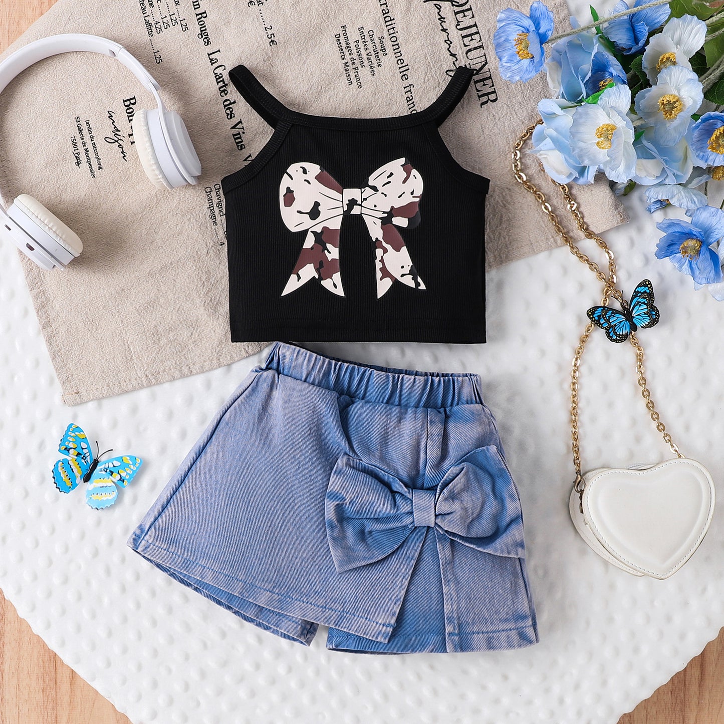 Girl's Bow Print Sling Summer 2pc Set