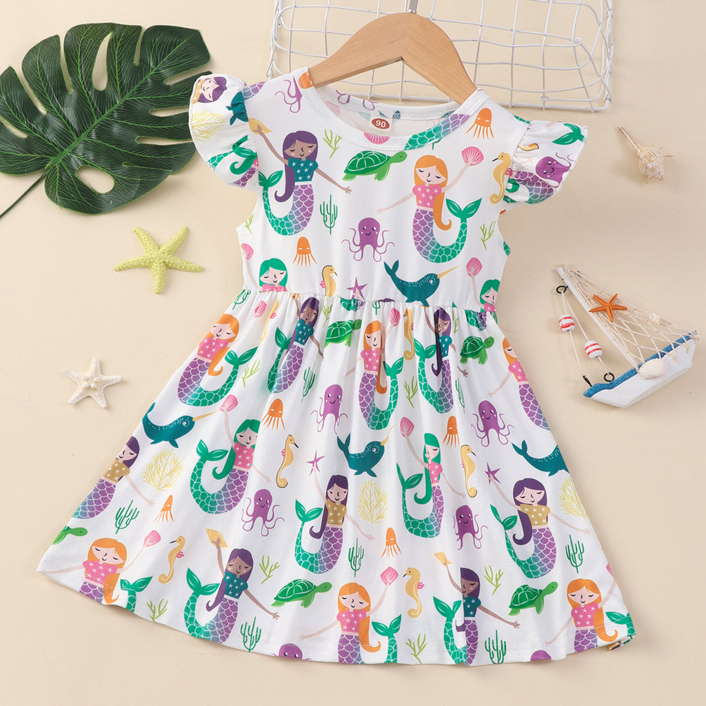Girl's Flounced Sleeve Dress, Girl Princess Dress