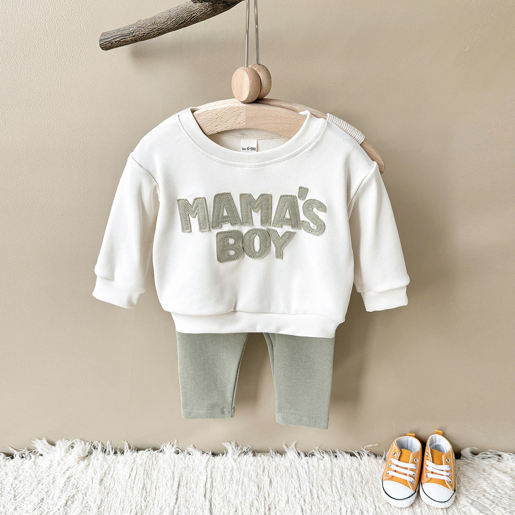 Letter Patch Round Neck Sweater Pocket Comfortable Trousers Infant Suit
