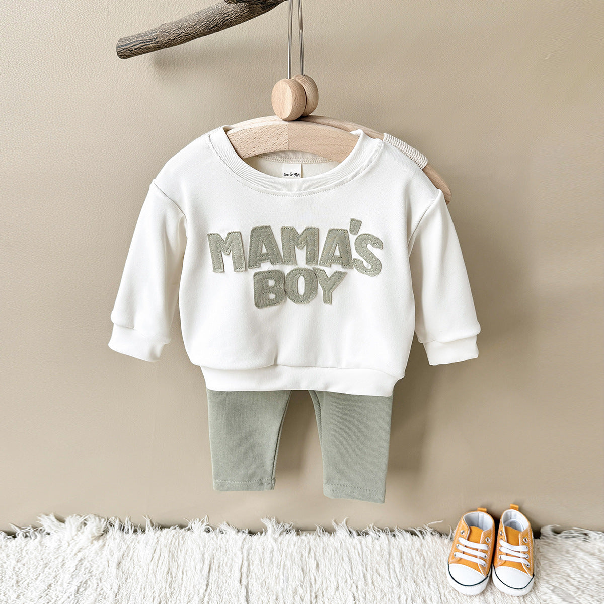 Letter Patch Round Neck Sweater Pocket Comfortable Trousers Infant Suit