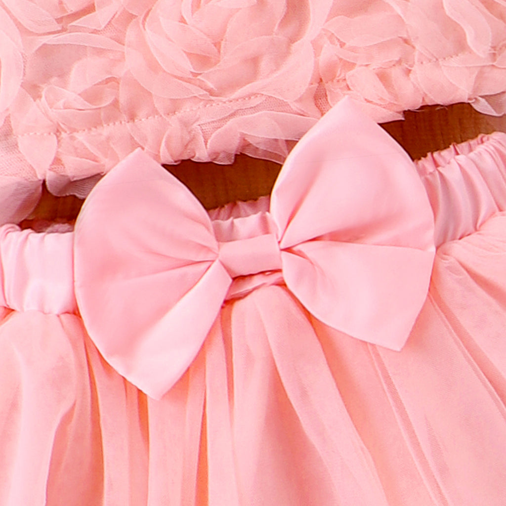 Girl Flower Strappy Bow Mesh Skirt Suit