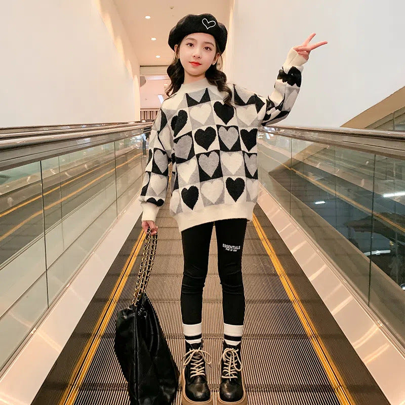 Girl's Cozy Heart Pullover Sweater